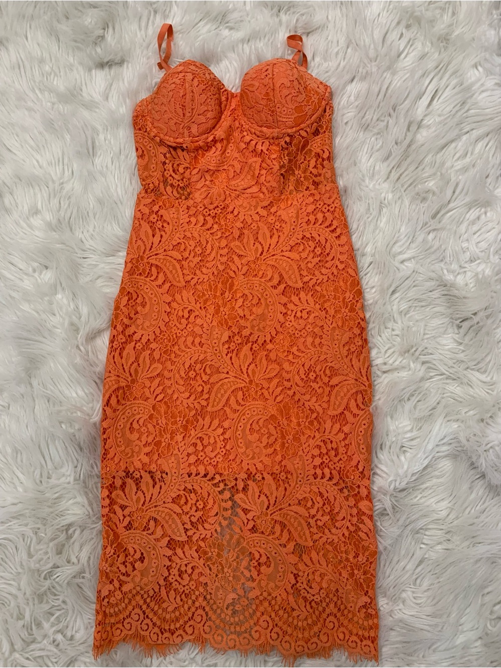 Bebe Women's Orange Lace Bodycon Dress